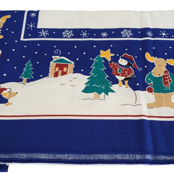 Karsten 62" x 116" Winter Tablecloth Holiday Snowman Dog Moose Cotton Terri Sol - Picture 4 of 9